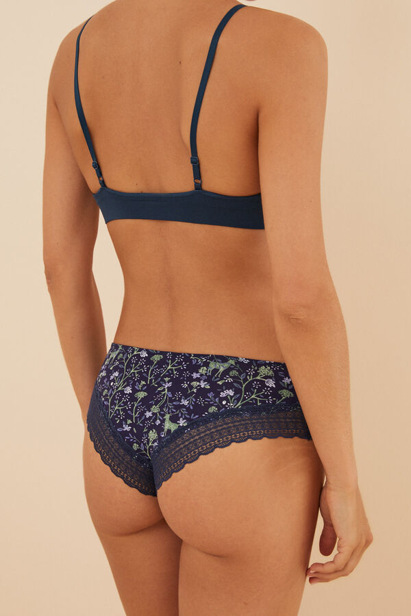 Womensecret Panty brasileño ancho encaje azul estampado