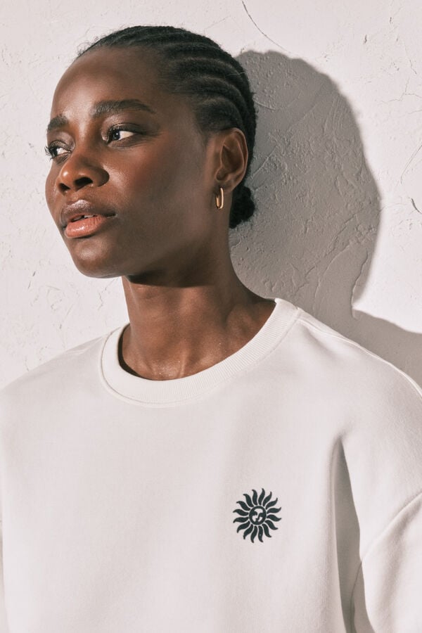 Women'secret Playera de felpa con estampado "Club del Mar" blanca marfil