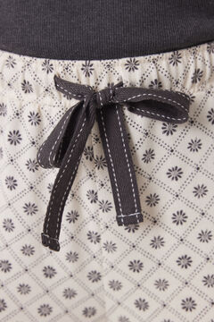 Womensecret Pantalón largo carrot con estampado de cuadros y flores marfil