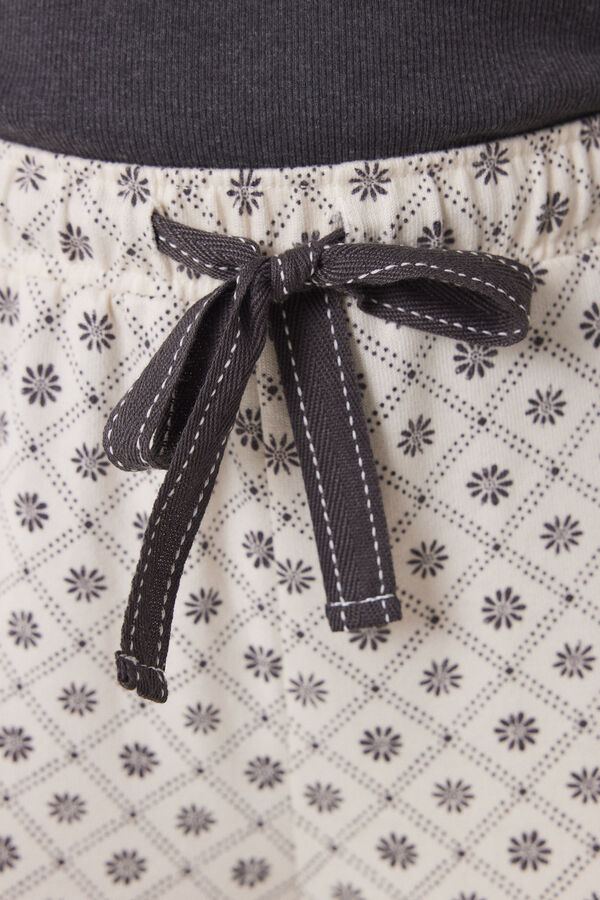 Womensecret Pantalón largo carrot con estampado de cuadros y flores marfil