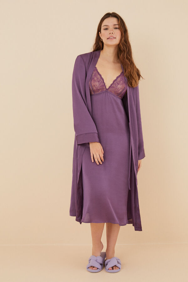 Womensecret Bata larga satín morada morado/lila