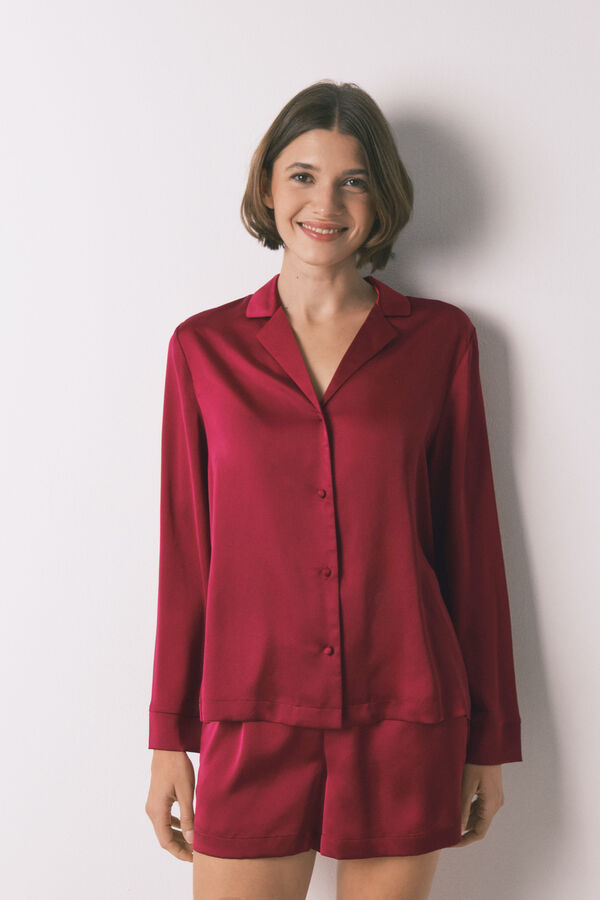 Women'secret Pijama camisera short de sat&eacute;n rojo rojo