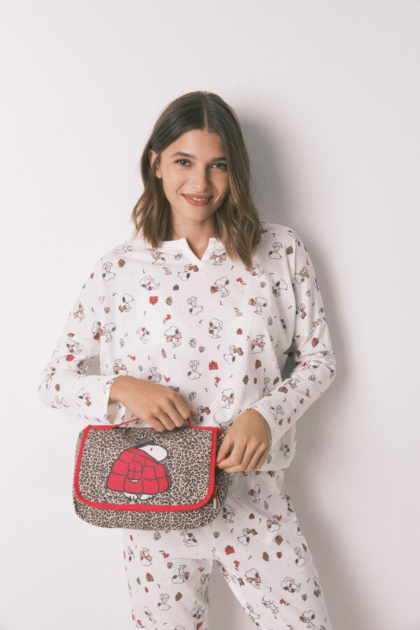 Women'secret Pijama larga 100% algodón blanco Snoopy marfil