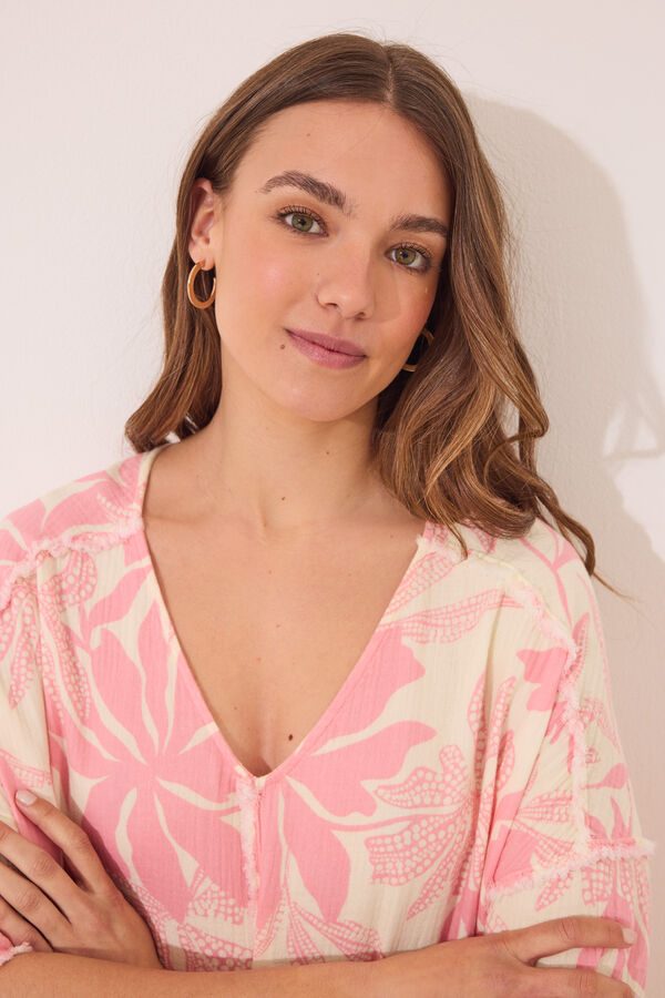 Womensecret Vestido largo de muselina 100% algodón estampado flores rosa
