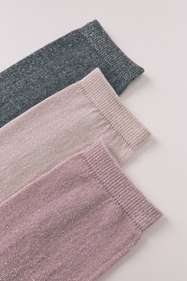 Women'secret Pack de 3 calcetines largos de algodón lurex estampado