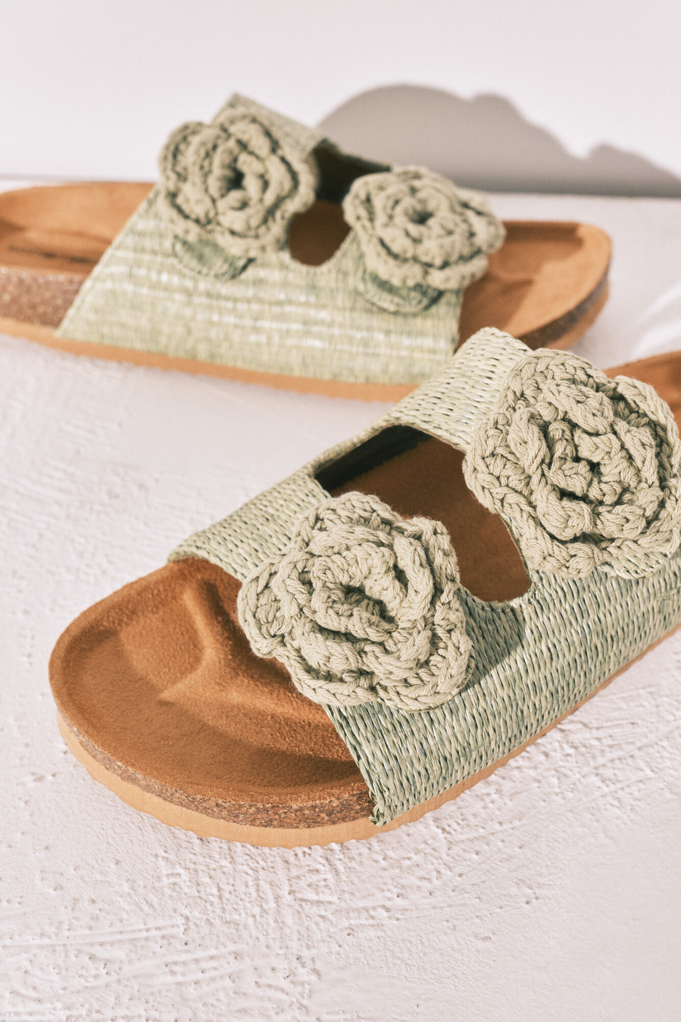 Women'secret Sandalias bio de rafia con flor de crochet verde