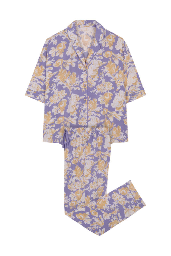 Womensecret Pijama camisera larga flores lila estampado