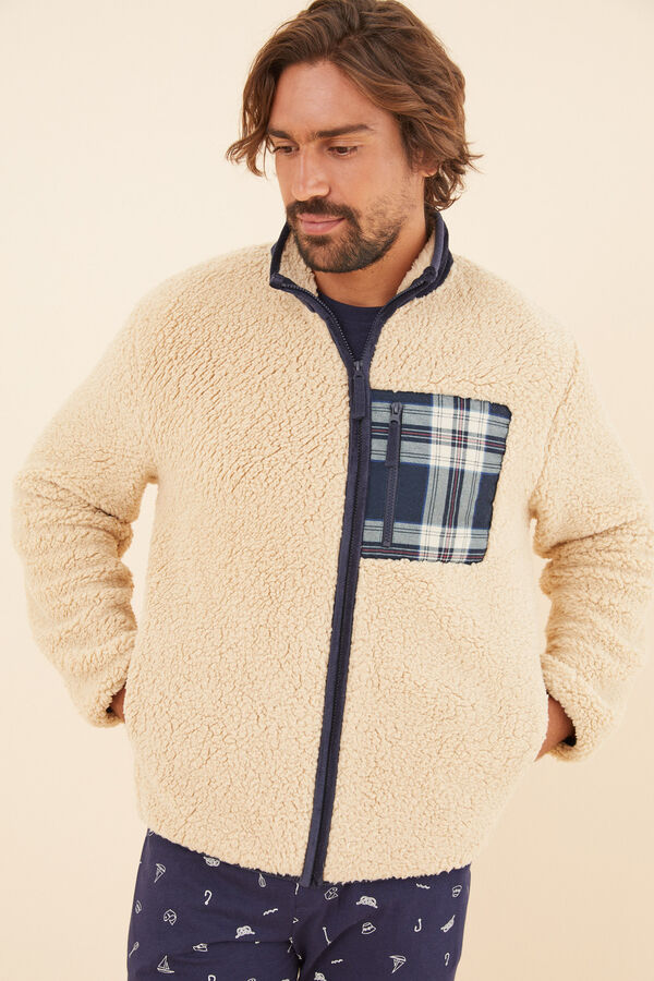 Womensecret Chaqueta hombre borreguito bolsillo marfil