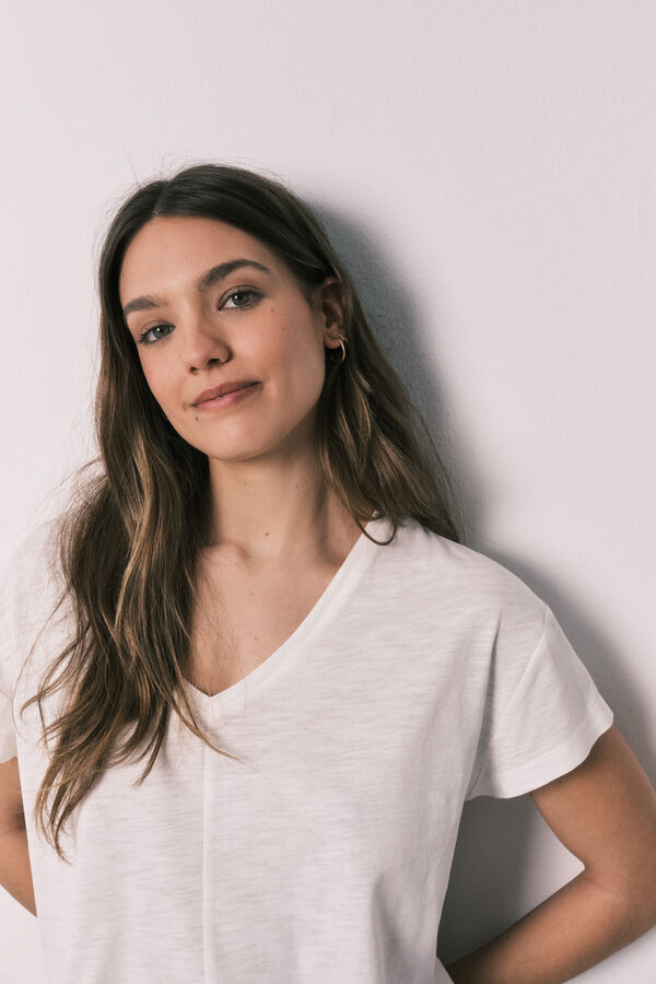 Women'secret Pijama corta de algod&oacute;n y viscosa a rayas marfil