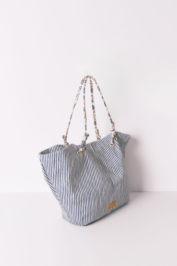 Womensecret Bolsa shopper de lona a rayas azul