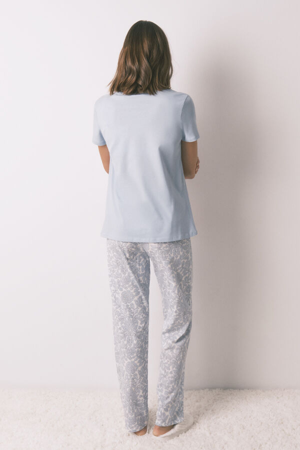 Women'secret Pijama 100% algod&oacute;n con estampado floral azul azul