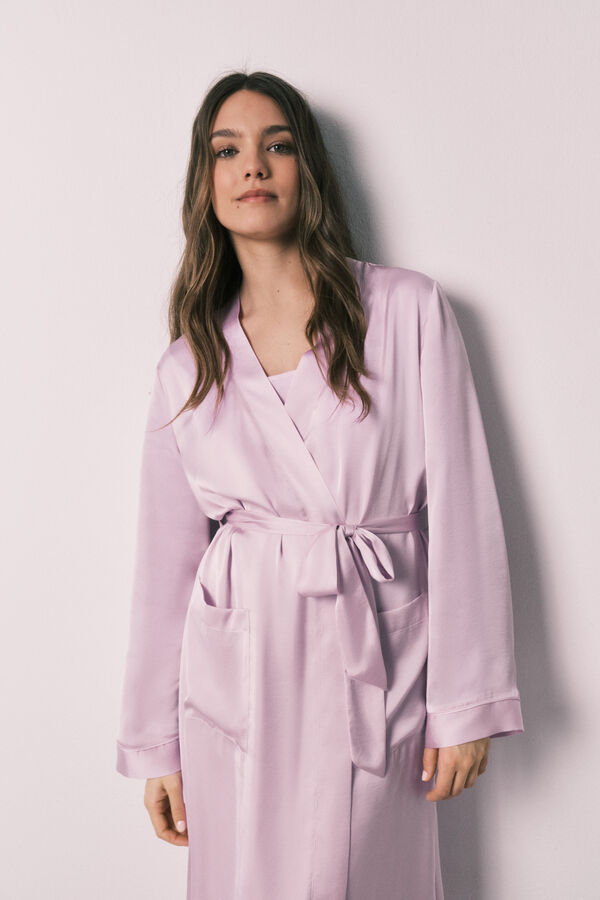 Women'secret Bata midi de sat&eacute;n lila morado/lila