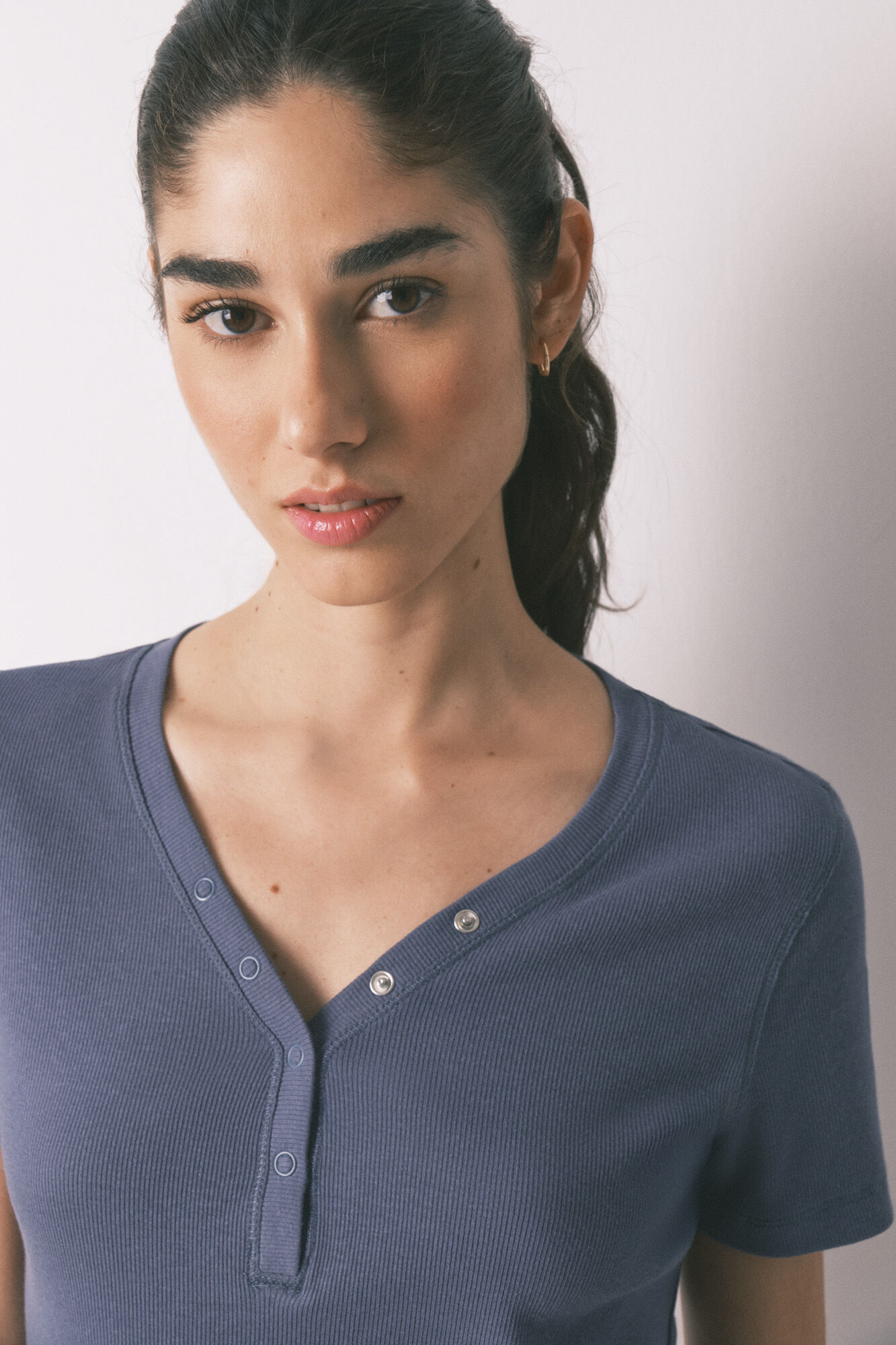 Women'secret Playera manga corta acanalada de algod&oacute;n azul