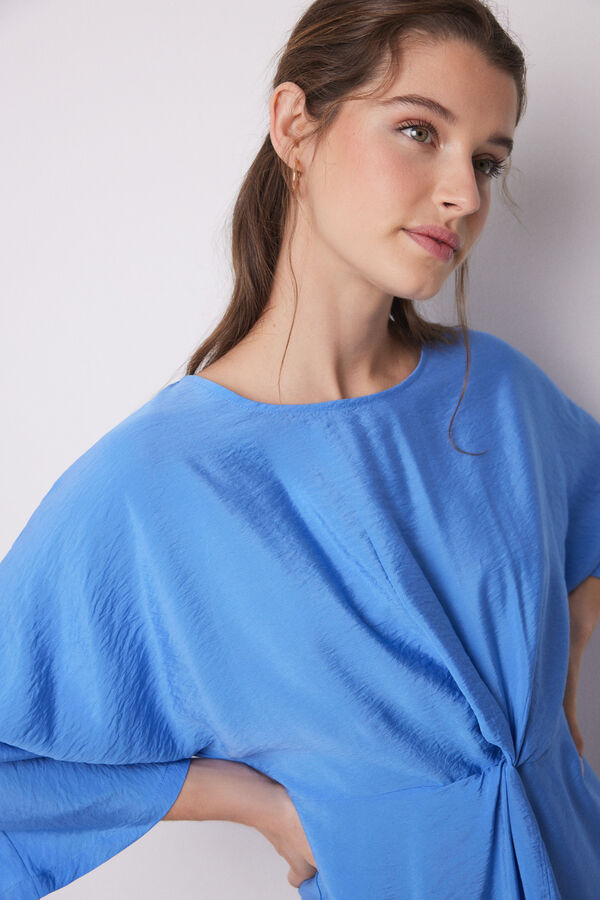 Womensecret Vestido caftán satén plisado azul estampado