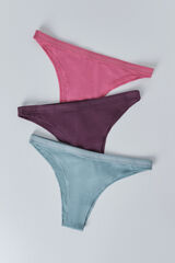 HI&BYE Pack de 3 panties brasileñas en azul, rosa y morado rosa