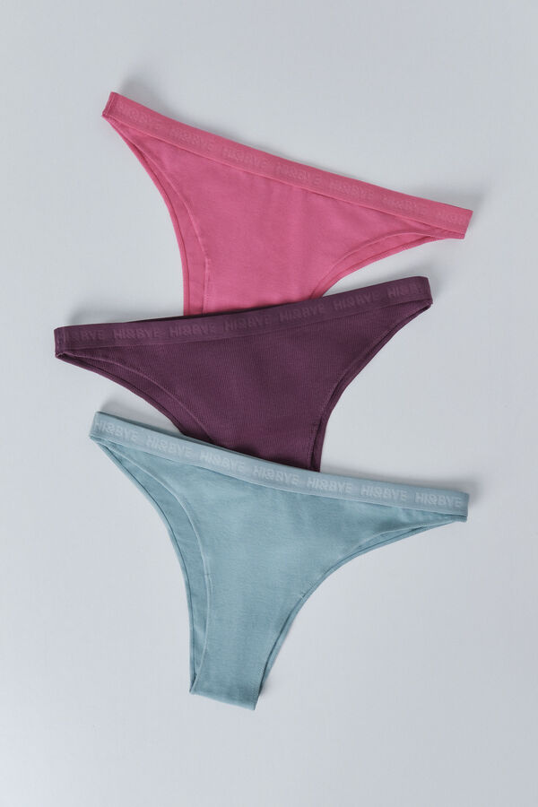 HI&BYE Pack de 3 panties brasileñas en azul, rosa y morado rosa
