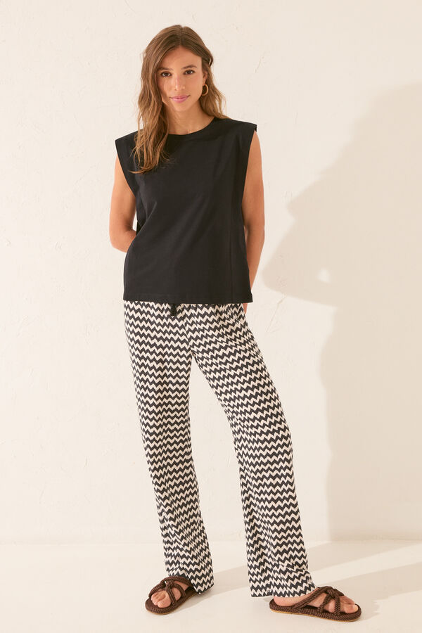Womensecret Playera de mangas negras 100% algodón negro