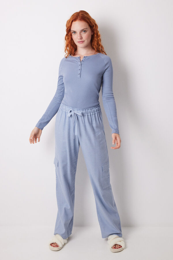 Womensecret Pantalón cargo largo con estampado de cuadros azul