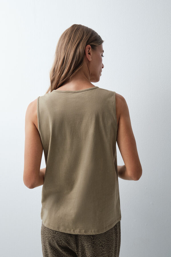 Women'secret Playera sin mangas de algod&oacute;n verde kaki