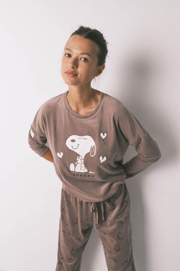 Women'secret Pijama larga de terciopelo de Snoopy nude