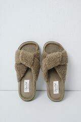 Women'secret Pantunflas de nudo borreguito verde kaki