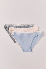 Women'secret Pack de 3 panties cl&aacute;sicas de algod&oacute;n lisas con encaje blanco
