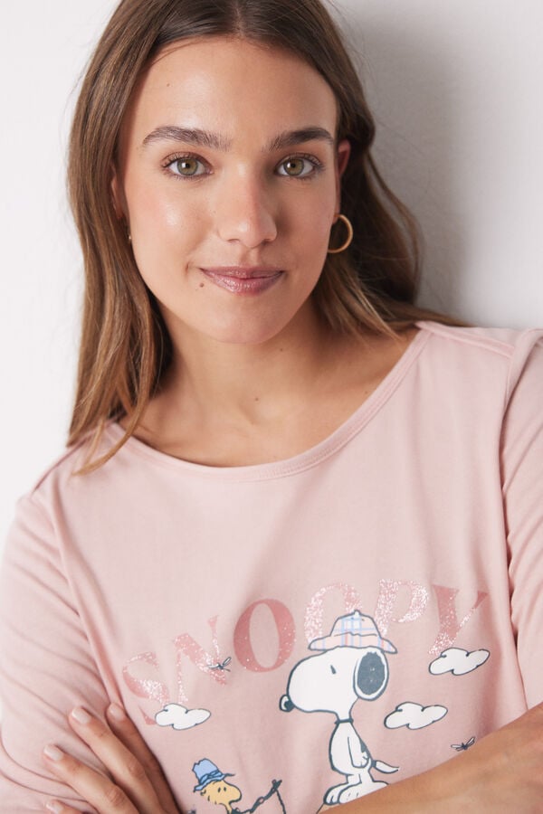 Womensecret Pijama larga 100% algodón rosa Snoopy rosa