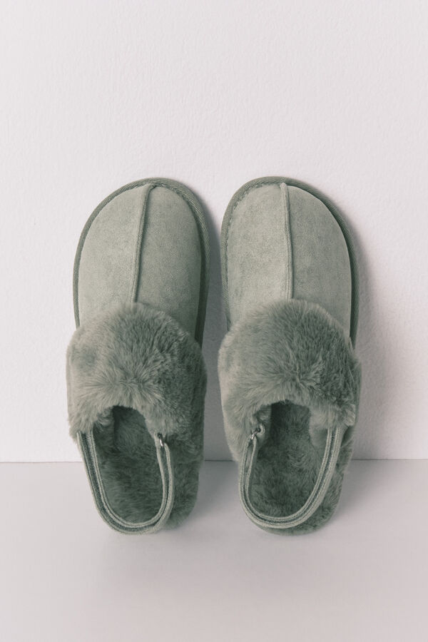 Women'secret Pantuflas para casa de piel verde verde