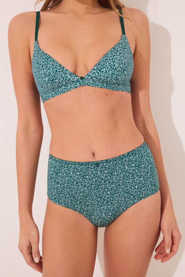Womensecret Panty alta clásica de microfibra con estampado animal verde