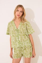 Womensecret Pijama corta de algodón con estampado verde estampado