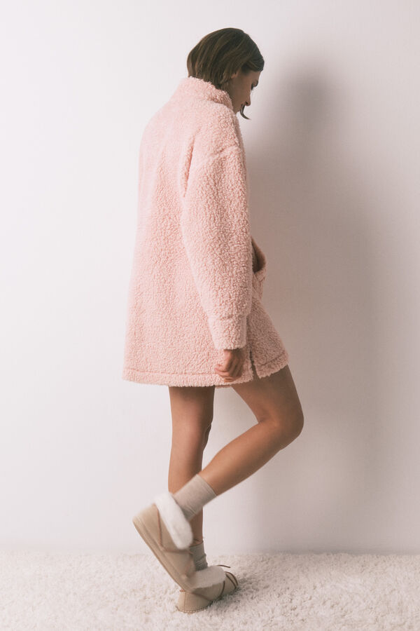 Women'secret Bata midi tejido borreguito rosa rosa