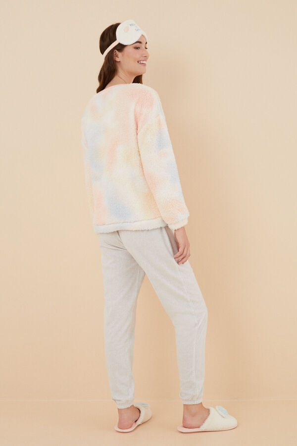 Womensecret Pijama largo borreguito y polar multicolor estampado