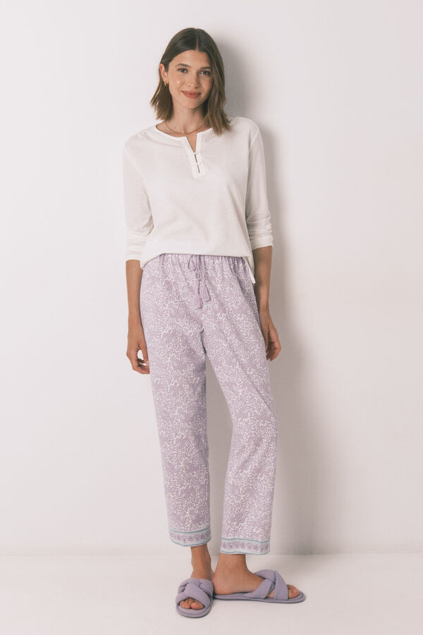 Womensecret Pantalón largo zanahoria 100% algodón lila morado/lila