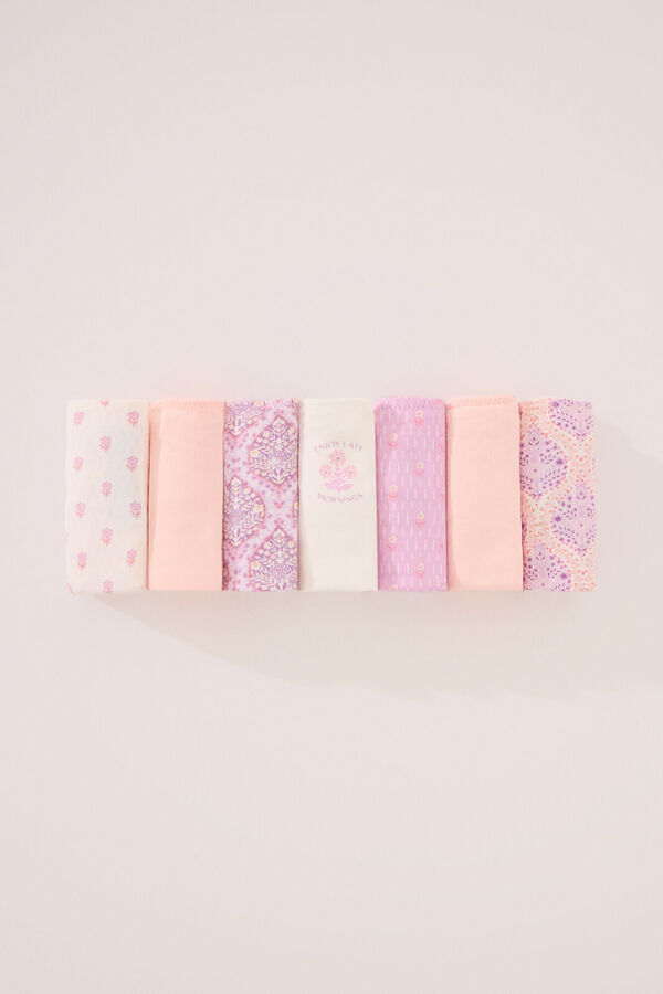 Womensecret Pack de 7 tangas de algodón en tonos rosas estampado