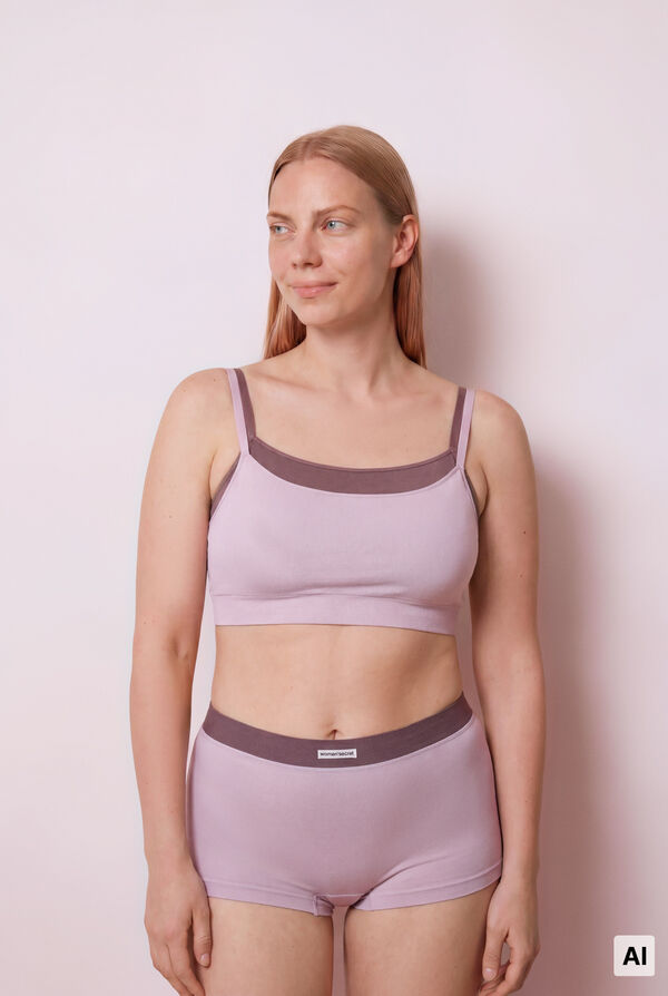 Women'secret Top sin costuras acanalado lila morado/lila