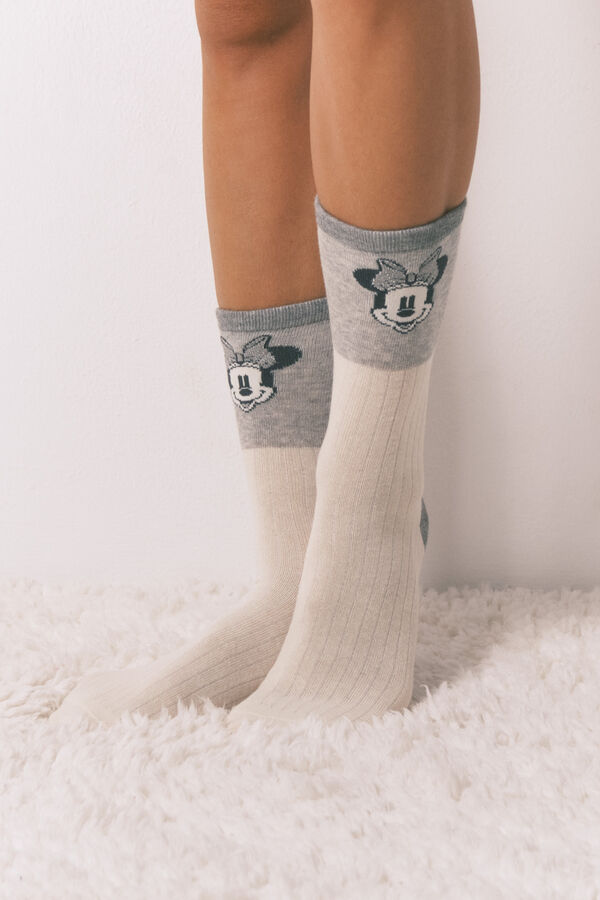 Women'secret Pack de 6 calcetines largos de algodón con Minnie y Mickey   gris