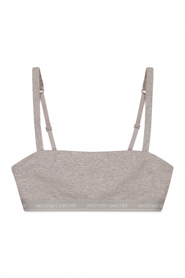 Women'secret Brasier top acanalado de algod&oacute;n caf&eacute; nude