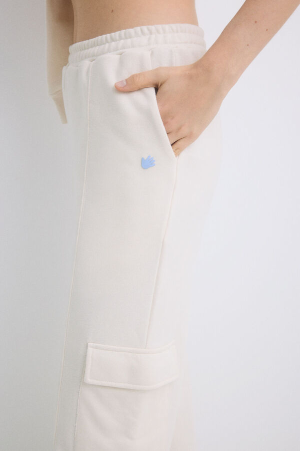 Womensecret Pantalón largo flare felpa marfil marfil