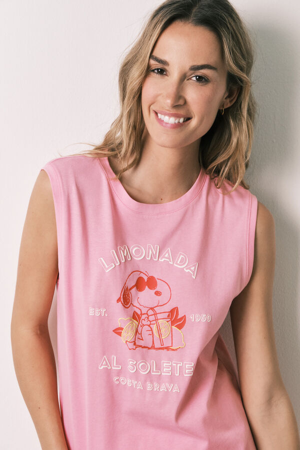 Women'secret Pijama corta de algod&oacute;n Snoopy rosa rosa