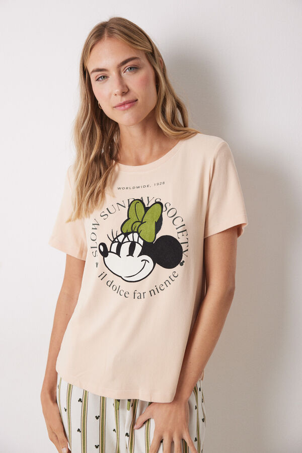 Womensecret Pijama larga de Minnie con manga corta rosa