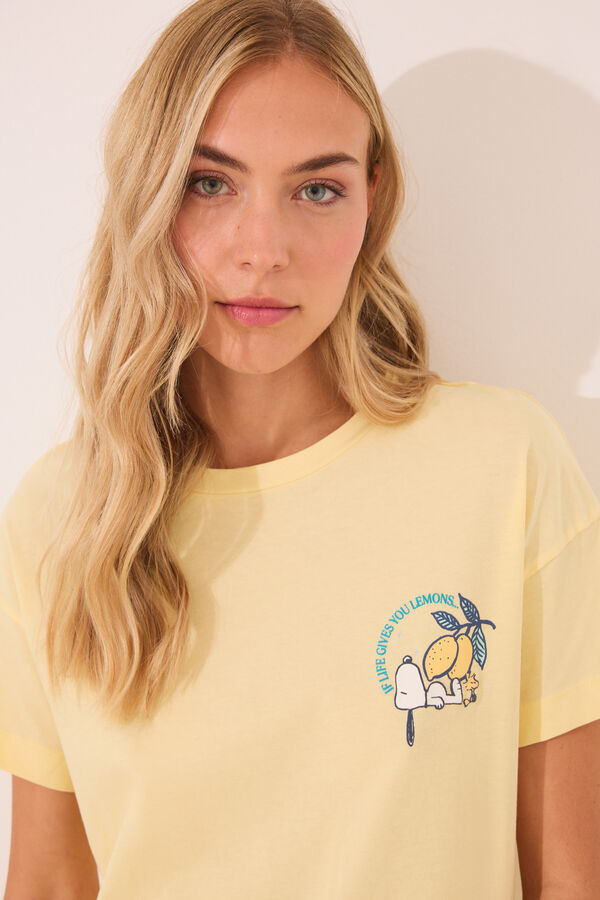 Womensecret Pijama larga 100% algodón con limones de Snoopy amarillo