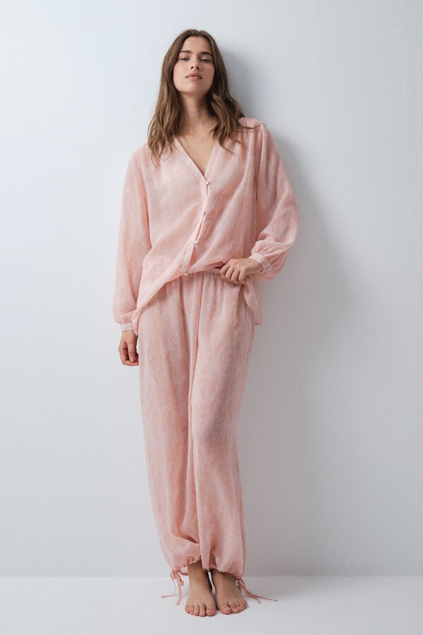Women'secret Pijama larga pantal&oacute;n abullonado naranja