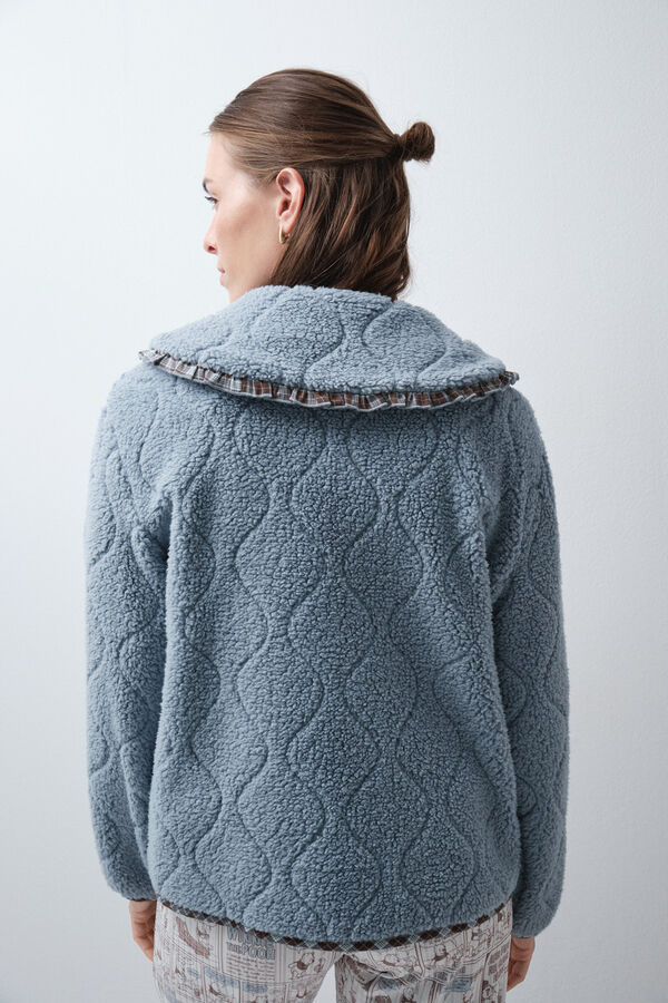 Women'secret Bata corta de borreguito con cuello bobo azul