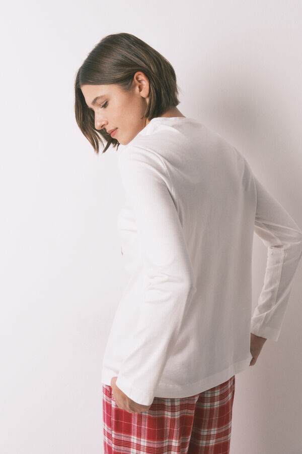 Women'secret Playera de navidad manga larga blanca 100% algodón blanco