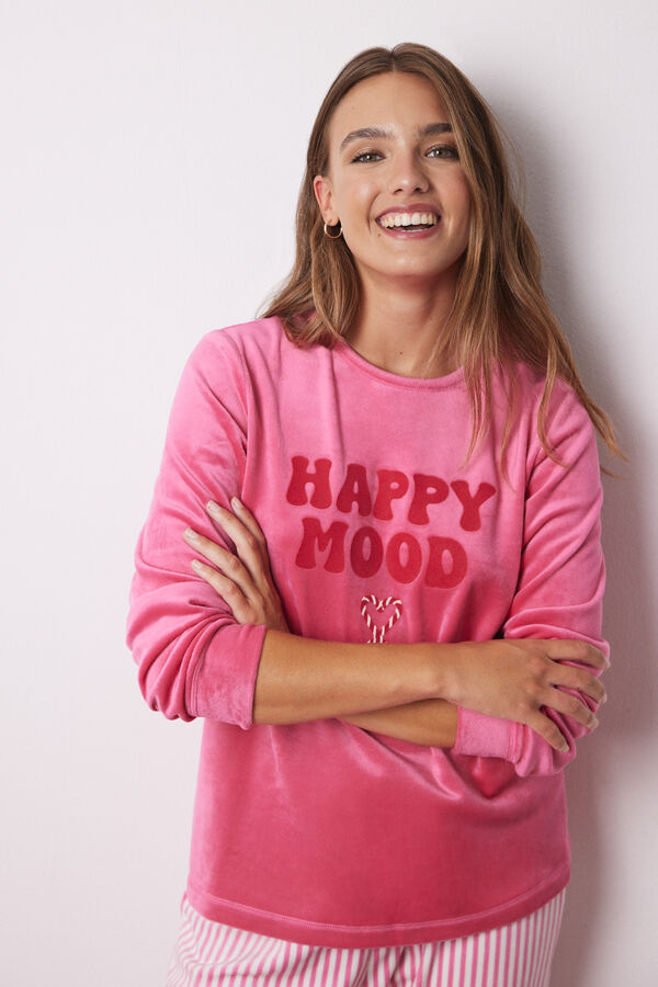 Womensecret Pijama larga terciopelo rayas rosa rosa