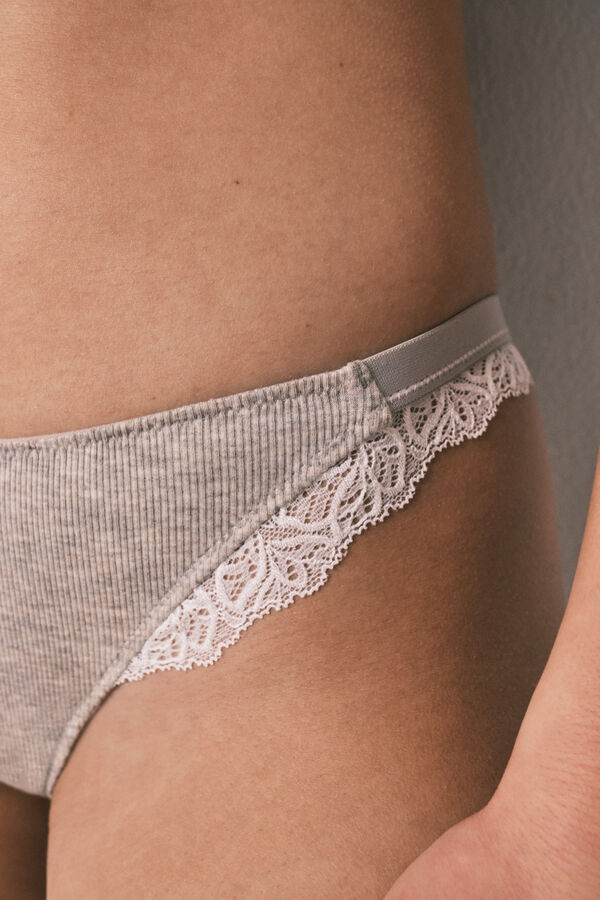 Women'secret Panty brasile&ntilde;o de tiras de algod&oacute;n acanalado marr&oacute;n nude