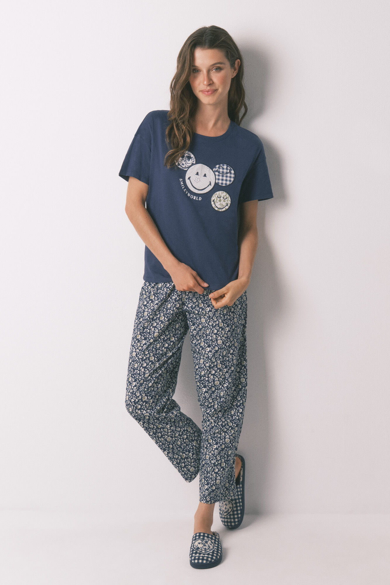 Women'secret Pijama Capri Smiley azul 100% algod&oacute;n