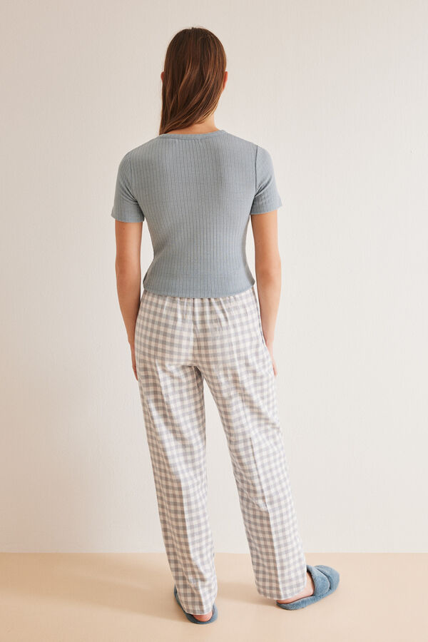 Womensecret Pijama lurex y pantalón largo cuadros azul
