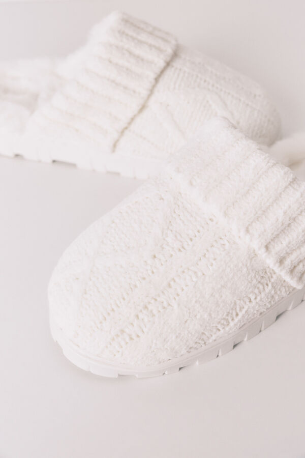 Women'secret Pantuflas para casa de tejido de tricot blancas marfil