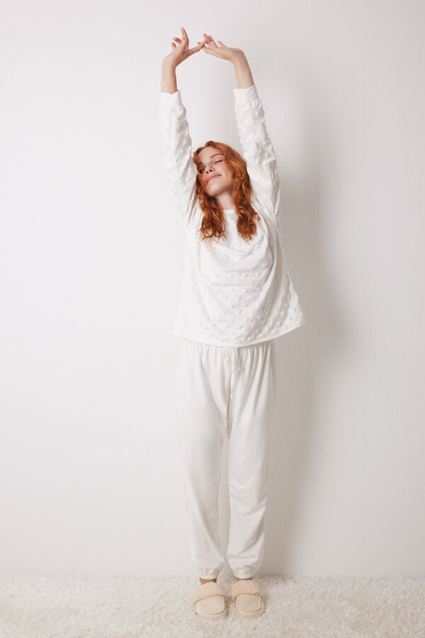 Womensecret Pijama larga terciopelo suave blanca blanco
